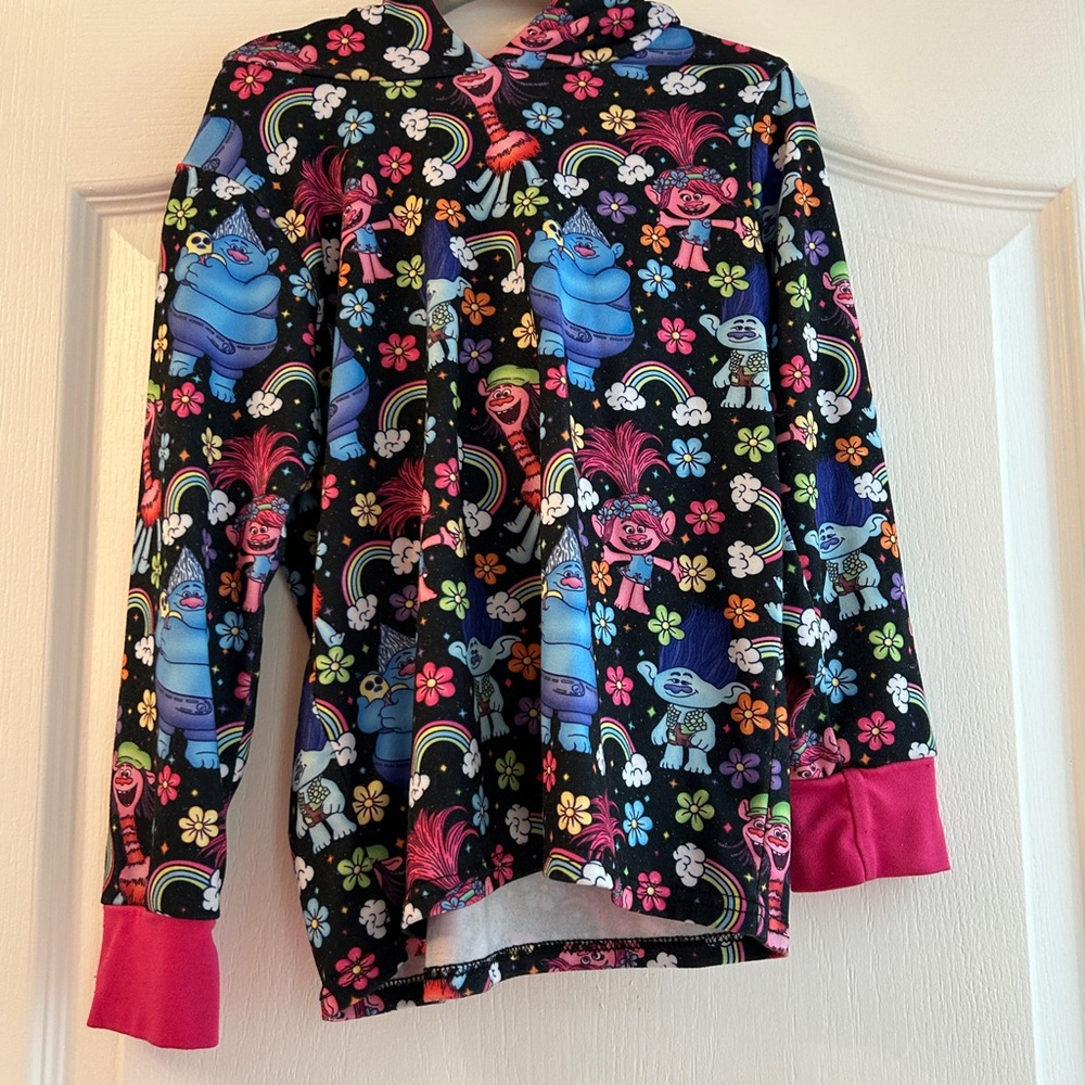 Colorful Trolls Hoodie with Pink Cuffs
